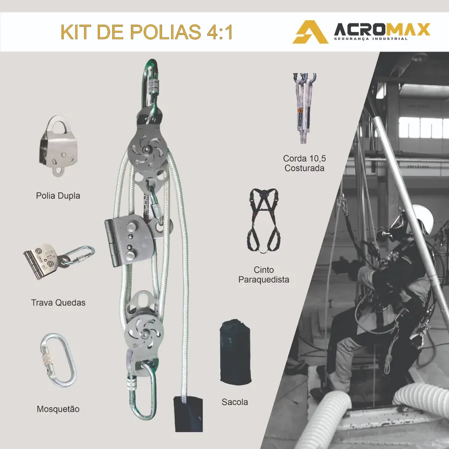 Kit de Polias 4:1 para movimentação de pessoas